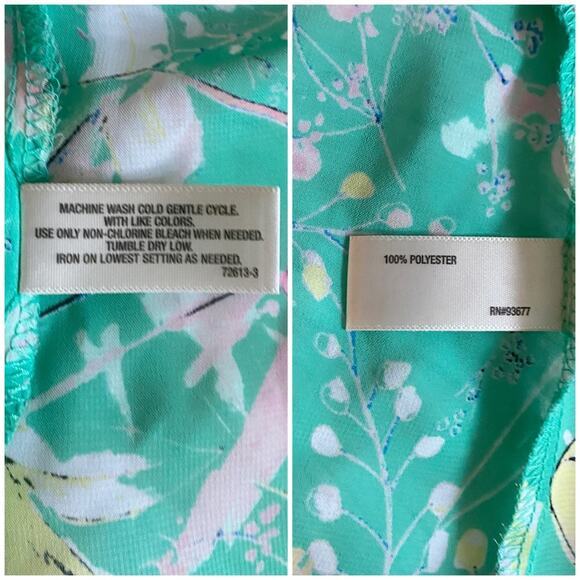 I Heart Ronson Flutter-Sleeve Top Green Peony Spring Blouse -S EUC - Picture 10 of 11